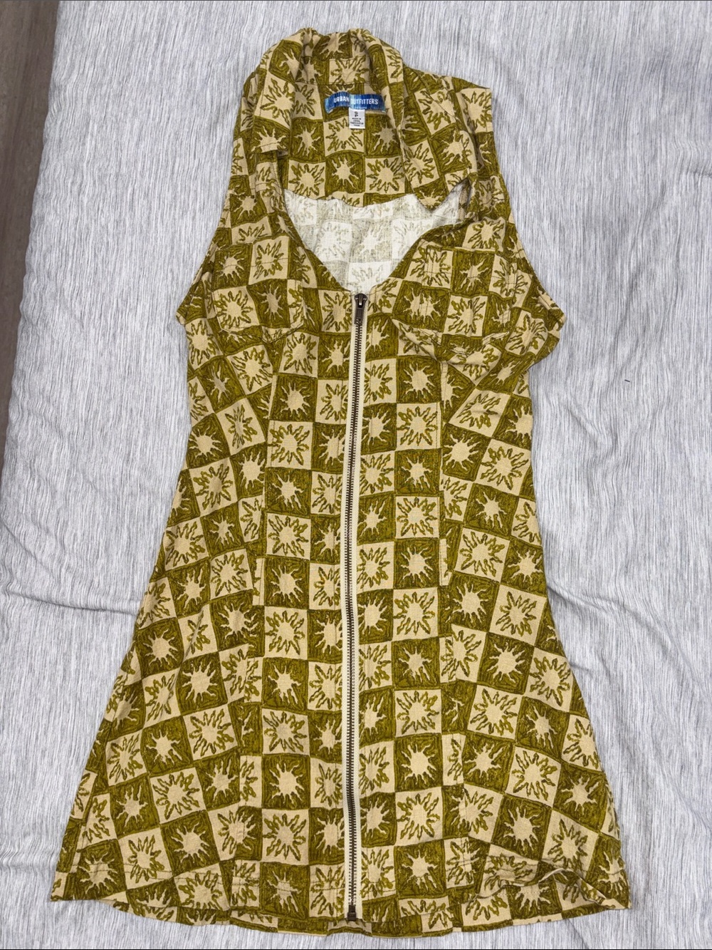Urban Outfitters Olive & Cream Zip-Front Mini Dress